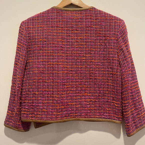 Yigal Azrouel Pink and Orange Blazer with Asymmetrical Zipper Leather Detail - Picture 4 of 5